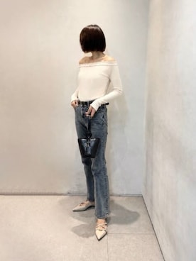 「CHARLES & KEITH（チャールズ & キース）のDuo ドゥオ キルティング チェーンバケットバッグ（ショルダーバッグ、ブラック系）」を使った、CHARLES & KEITHさん（レディース・160cm）の夏コーディネート