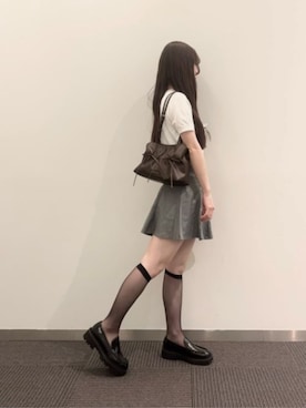 「CHARLES & KEITH（チャールズ & キース）のカバードリッジソール ローファー（ローファー、ブラック系）」を使った、CHARLES & KEITHさん（レディース・160cm）の夏コーディネート