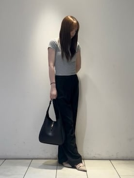 「CHARLES & KEITH（チャールズ & キース）のAdalyn アダリン メタリックバックル ベルトホーボーバッグ（ショルダーバッグ、ブラック系）」を使った、CHARLES & KEITHさん（レディース・160cm）の夏コーディネート