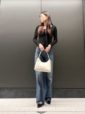 「CHARLES & KEITH（チャールズ & キース）のHazel ヘーゼル ボウホーボーバッグ（ショルダーバッグ、ベージュ系）」を使った、CHARLES & KEITHさん（レディース・160cm）の春コーディネート