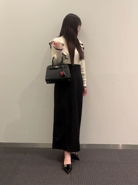 「CHARLES & KEITH（チャールズ & キース）のメタリックアクセント ポインテッドトゥスリングバックパンプス（パンプス、ブラック系）」を使った、CHARLES & KEITHさん（レディース・160cm）の春コーディネート