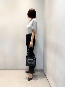 「CHARLES & KEITH（チャールズ & キース）のメタリックバー ポインテッドスリングバックスティレット（パンプス、ブラック系）」を使った、CHARLES & KEITHさん（レディース・160cm）の夏コーディネート