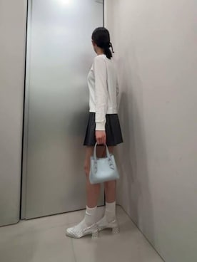 「CHARLES & KEITH（チャールズ & キース）のShania ミニシャナイア ダブルハンドルトートバッグ（トートバッグ、ブルー系）」を使った、CHARLES & KEITHさん（レディース・160cm）の夏コーディネート