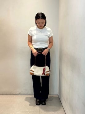 「CHARLES & KEITH（チャールズ & キース）のペニー トラペーズヒールローファーパンプス（ローファー、ブラウン系）」を使った、CHARLES & KEITHさん（レディース・160cm）の夏コーディネート