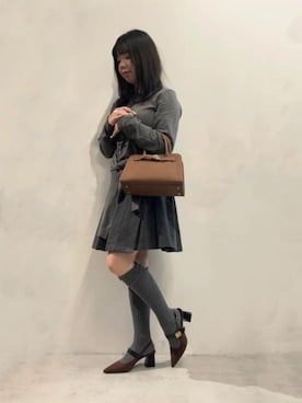 「CHARLES & KEITH（チャールズ & キース）のAubrielle オブリエル ベルトストラクチャー トートバッグ（トートバッグ、ブラウン系）」を使った、CHARLES & KEITHさん（レディース・160cm）の春コーディネート