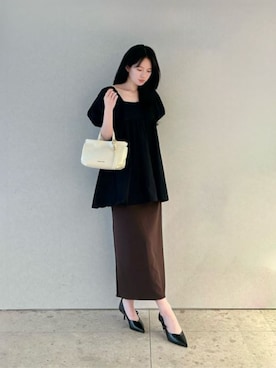 「CHARLES & KEITH（チャールズ & キース）のAnastasia アナスタシア レザー キトゥンヒール（パンプス、ブラック系）」を使った、CHARLES & KEITHさん（レディース・160cm）の夏コーディネート