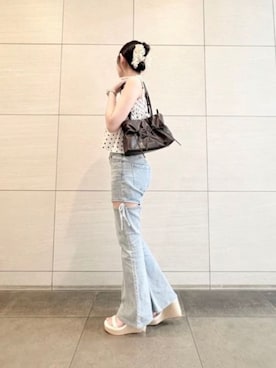 「CHARLES & KEITH（チャールズ & キース）のエスパドリーユ ウエッジ（サンダル、ベージュ系）」を使った、CHARLES & KEITHさん（レディース・160cm）の夏コーディネート