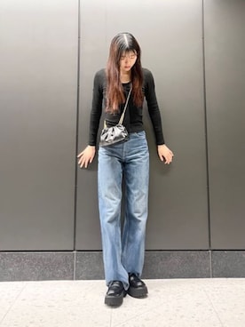 「CHARLES & KEITH（チャールズ & キース）のEliot エリオット プラットフォームローファー（ローファー、ブラック系）」を使った、CHARLES & KEITHさん（レディース・160cm）の春コーディネート