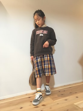 「devirock（デビロック）のアイテム（スウェット）」を使った、shiiさん（キッズ・120cm）の冬コーディネート