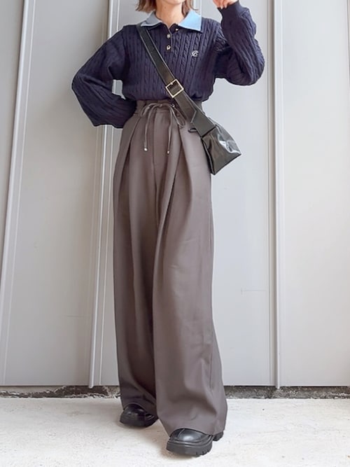 セール】【ZOZO限定アイテム】ウエスト紐付タックワイドパンツ