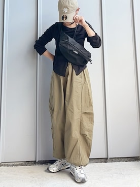 「tiptop（ティップトップ）のチョーカー付き前ギャザーロンT（Tシャツ/カットソー、ブラック系）」を使った、m♡ao*さん（レディース・152cm）の秋コーディネート