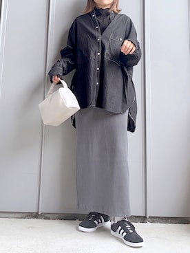 「hunch（ハンチ）の【WEB限定/別注】 バンドカラー オーバーサイズ　デニムシャツ（シャツ/ブラウス）」を使った、m♡ao*さん（レディース・152cm）の秋コーディネート