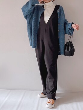 「tiptop（ティップトップ）の前後2wayニットカーディガン（カーディガン/ボレロ）」を使った、m♡ao*さん（レディース・152cm）の秋コーディネート