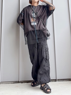 「mi via loca（ミヴィアロカ）のシアー配色ステッチチュールトップス（Tシャツ/カットソー）」を使った、m♡ao*さん（レディース・152cm）の夏コーディネート