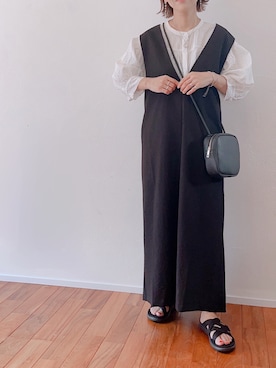 「ANGIE（アンジー）のリネンタッチVネックワンピース（ワンピース）」を使った、m♡ao*さん（レディース・152cm）の夏コーディネート