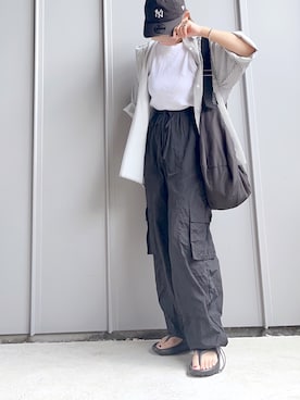 「tiptop（ティップトップ）のダブルポケットBIGシャツ（シャツ/ブラウス）」を使った、m♡ao*さん（レディース・152cm）の夏コーディネート