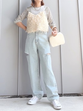 「アイテム（キャミソール、ホワイト系）」を使った、m♡ao*さん（レディース・152cm）の春コーディネート