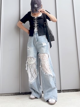 「アイテム（デニムパンツ）」を使った、m♡ao*さん（レディース・152cm）の夏コーディネート