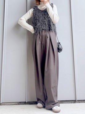 「tiptop（ティップトップ）のメランジリブハイネックプルオーバー（ニット/セーター）」を使った、m♡ao*さん（レディース・152cm）の秋コーディネート