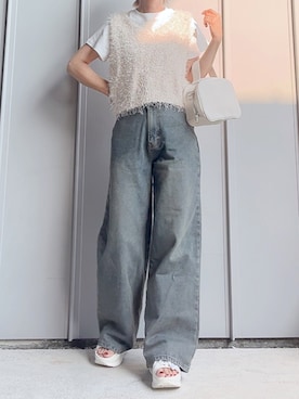 「tiptop（ティップトップ）のラメフェザー2wayベスト（ベスト）」を使った、m♡ao*さん（レディース・152cm）の夏コーディネート