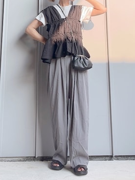 「Auntie Rosa Holiday（アンティローザホリデー）のワイドイージーパンツ / サイズ展開あり（その他パンツ）」を使った、m♡ao*さん（レディース・152cm）の夏コーディネート