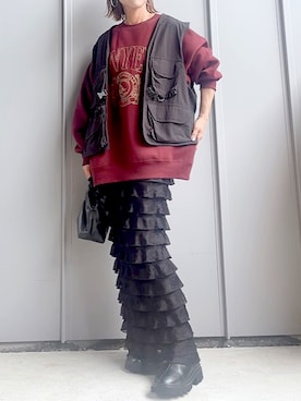 「tiptop（ティップトップ）の段々フリルナロースカート（スカート）」を使った、m♡ao*さん（レディース・152cm）の秋コーディネート