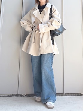 「tiptop（ティップトップ）の【ZOZO限定アイテム】ミドル丈トレンチコート（トレンチコート、ホワイト系）」を使った、m♡ao*さん（レディース・152cm）の春コーディネート