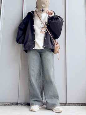 「LEPSIM（レプシィム）の【DISCUS／ディスカス】〈ミッキー〉スウェット　579099（スウェット、ホワイト系）」を使った、m♡ao*さん（レディース・152cm）の春コーディネート