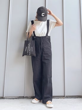 「SENSE OF PLACE by URBAN RESEARCH（センスオブプレイスバイアーバンリサーチ）のフリルドレープトップ（Tシャツ/カットソー、ホワイト系）」を使った、m♡ao*さん（レディース・152cm）の夏コーディネート