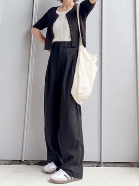 「tiptop（ティップトップ）の配色レイヤードカーディガン（ニット/セーター）」を使った、m♡ao*さん（レディース・152cm）の夏コーディネート