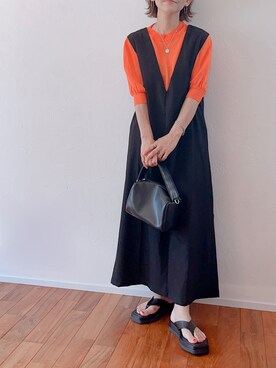 「ANGIE（アンジー）のリネンタッチVネックワンピース（ワンピース）」を使った、m♡ao*さん（レディース・152cm）の夏コーディネート