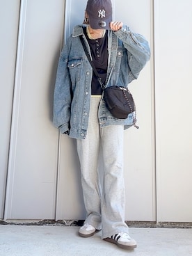 「tiptop（ティップトップ）の[丈が選べる]デニムGジャン（デニムジャケット、ブルー系）」を使った、m♡ao*さん（レディース・152cm）の春コーディネート