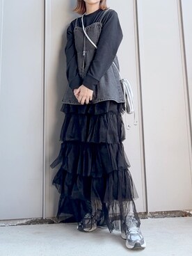 「tiptop（ティップトップ）のチュール段々ティアードスカート（スカート）」を使った、m♡ao*さん（レディース・152cm）の春コーディネート