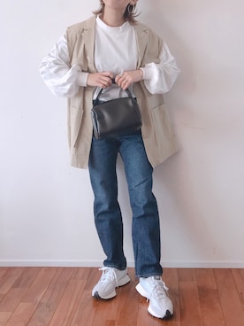 「ZOZO（ゾゾ）のストレートデニムパンツ［WOMEN］（デニムパンツ）」を使った、m♡ao*さん（レディース・152cm）の春コーディネート