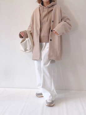 「コクーンコート」｜「アイテム（ノーカラーコート）」を使った、m♡ao*さん（レディース・152cm）の冬コーディネート