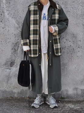 「barbour」｜「アイテム（シャツワンピース）」を使った、Rabbitsekine🐰さん（レディース・163cm）の冬コーディネート