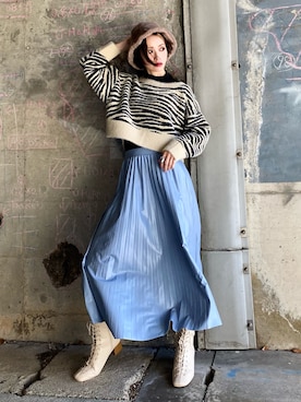 「おおぶりピアス」｜「アイテム（帽子）」を使った、IMOKOさん（レディース・170cm）の秋コーディネート
