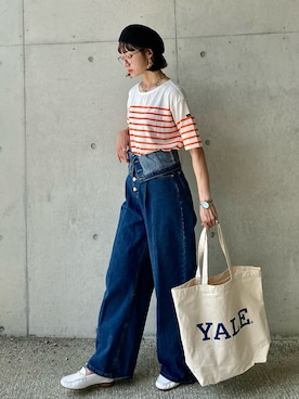 「マリンコーデ」｜「アイテム（アクセサリー）」を使った、IMOKOさん（レディース・170cm）の夏コーディネート