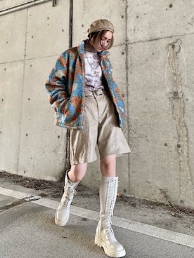「リバーシブル」｜「アイテム（ハンチング/ベレー帽）」を使った、IMOKOさん（レディース・170cm）の秋コーディネート