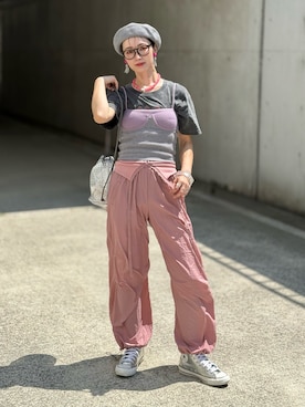 「アイテム（ハンチング/ベレー帽）」を使った、IMOKOさん（レディース・170cm）の夏コーディネート
