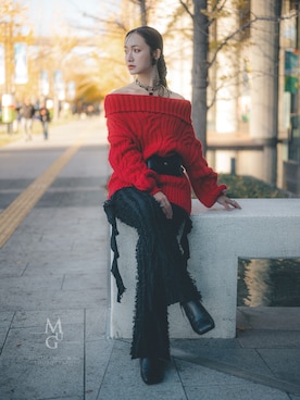 「アイテム（ベルト）」を使った、IMOKOさん（レディース・170cm）の冬コーディネート