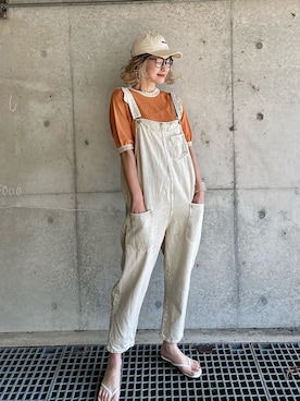 「アイテム（オールインワン・サロペット、ホワイト系）」を使った、IMOKOさん（レディース・170cm）の春コーディネート