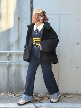 「アイテム（スリッポン）」を使った、IMOKOさん（レディース・170cm）の冬コーディネート