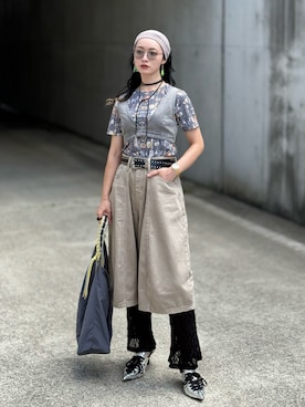 「アイテム（ショルダーバッグ、グレー系）」を使った、IMOKOさん（レディース・170cm）の夏コーディネート