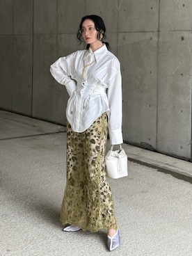 「ANDREA&Coのウエストレースアップブラウス（シャツ/ブラウス、ホワイト系）」を使った、IMOKOさん（レディース・170cm）の春コーディネート
