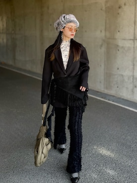 「アイテム（ベルト）」を使った、IMOKOさん（レディース・170cm）の冬コーディネート