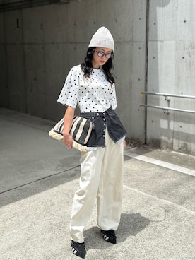 「SENSE OF PLACE by URBAN RESEARCH（センスオブプレイスバイアーバンリサーチ）のバレルレッグチノパンツ（その他パンツ、ホワイト系）」を使った、IMOKOさん（レディース・170cm）の夏コーディネート