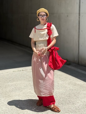 「アイテム（帽子）」を使った、IMOKOさん（レディース・170cm）の夏コーディネート