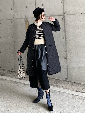 「レザースカート」｜「アイテム（ハンチング/ベレー帽）」を使った、IMOKOさん（レディース・170cm）の秋コーディネート