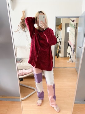 「パッチワークパンツ」｜千紘さん（レディース・154cm）の冬コーディネート